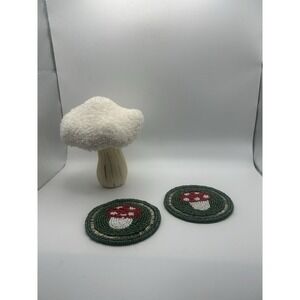 3-PC Pair Mushroom Themed‎ Beaded Coasters & Decorative Mushroom Table Decor